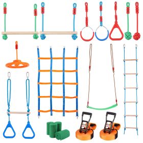 Ninja Warrior Obstacle Course for Kids, 2 x 65 ft Weatherproof Slacklines, 500lbs Weight Capacity Monkey Line, Outdoor Playset Equipment